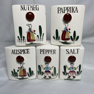 Vtg Ceramic Spice Shakers Nutmeg Paprika Allspice Pepper Salt Replacements *READ